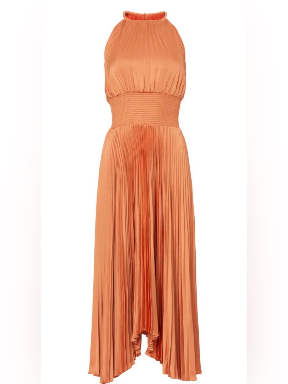 A.L.C. Pleated Halter Midi Dress in Coral